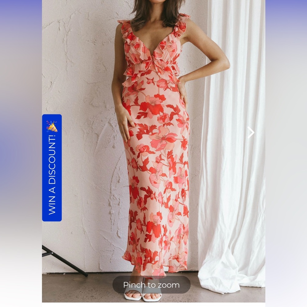 SECOND CHANCES RUFFLE TRIM MIDI DRESS FLORAL PINK